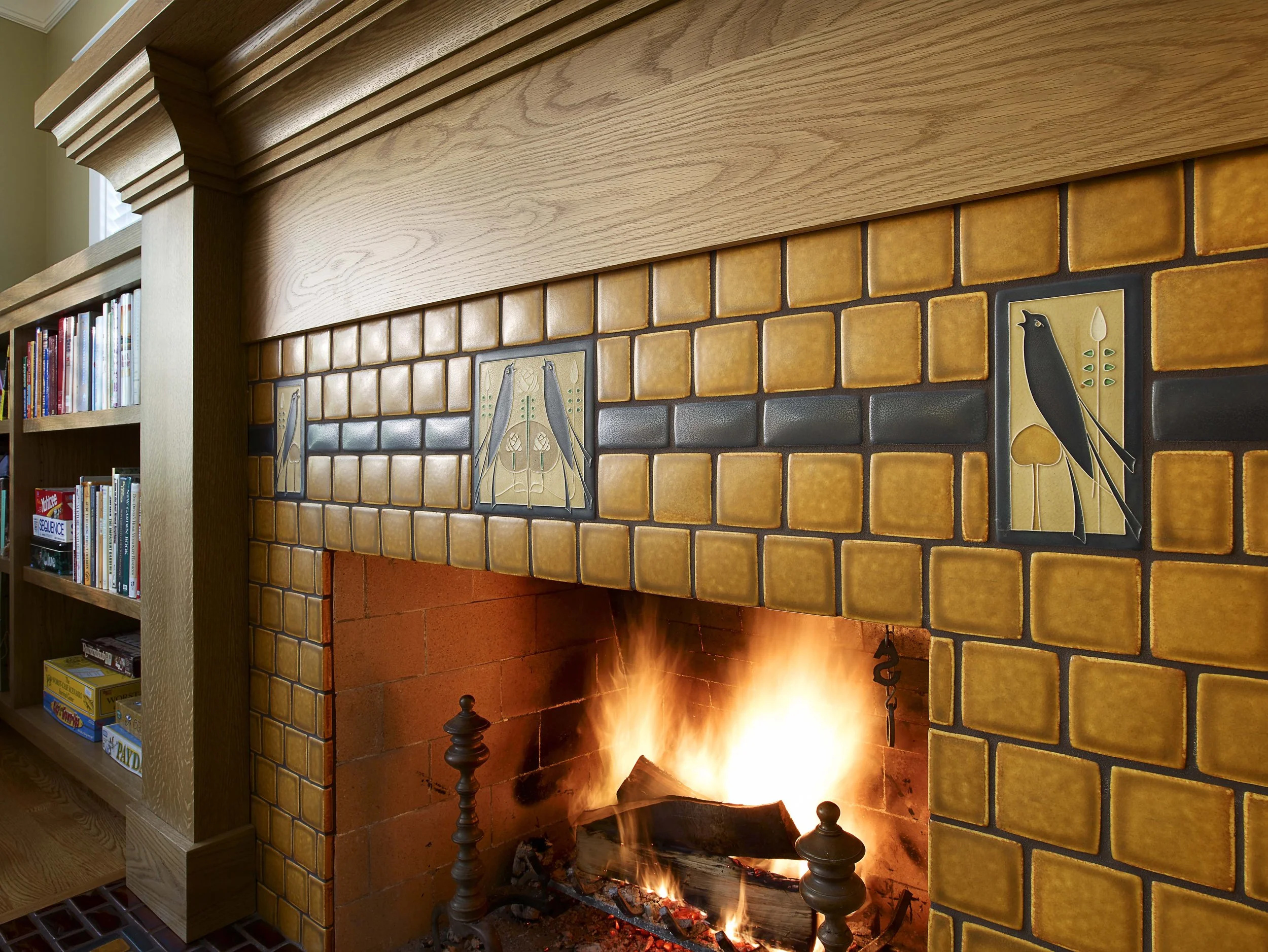 Songbird Oak Fireplace — Motawi Tileworks